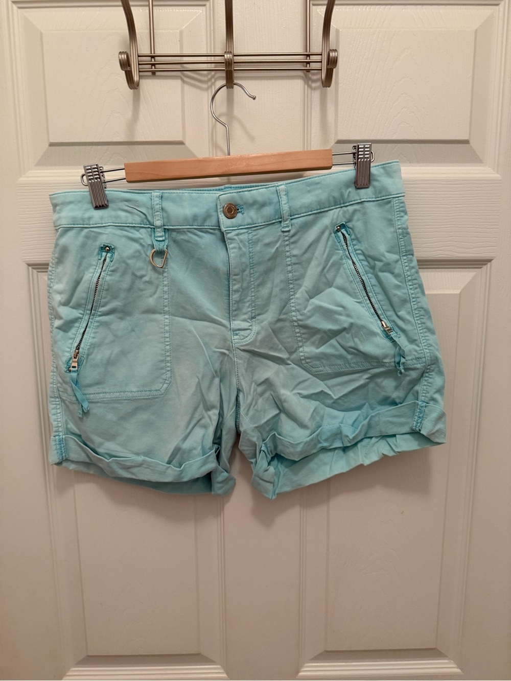White House Black Market Light Aqua Cargo Shorts with Zip Pockets